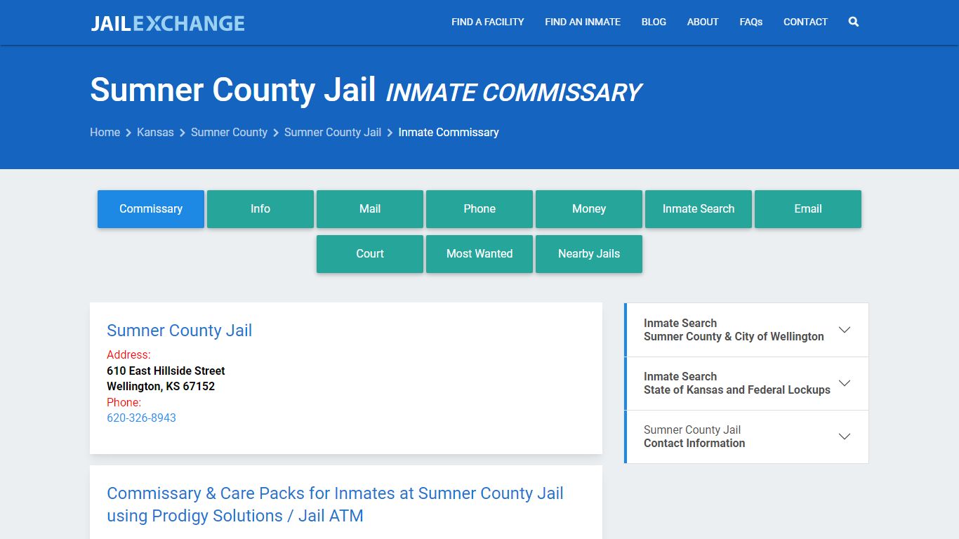 Inmate Commissary, Care Packs - Sumner County Jail, KS