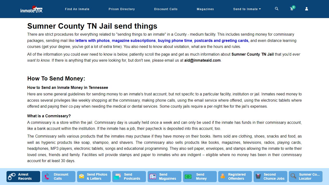 Sumner County TN Jail send things - InmateAid